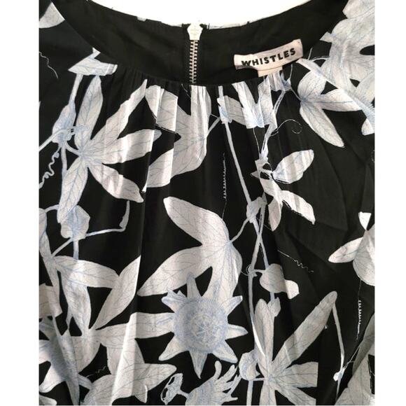 Whistles Silk Blend Bodycon Dress Botanical Floral Print Light / Navy Blue 8 - Picture 8 of 10